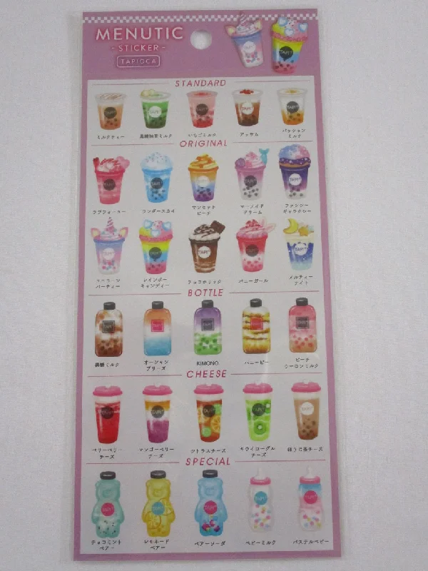 Cute Kawaii Mind Wave Menutic Bubble Pearl Tea Tapioca Drink Sticker Sheet - for Journal Planner Craft Organizer