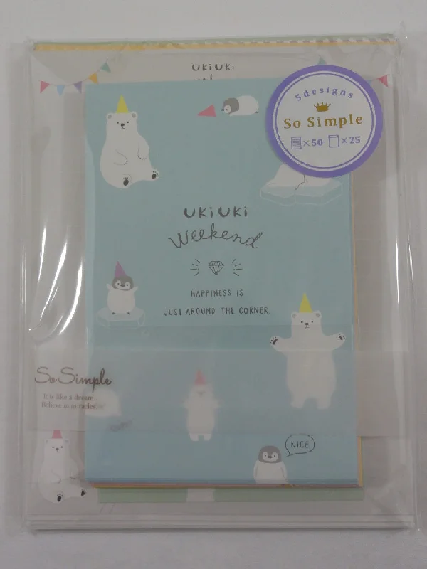 Cute Kawaii Crux Uki Uki Weekend Bear and Penguin Letter Set Pack - Stationery Writing Paper Penpal