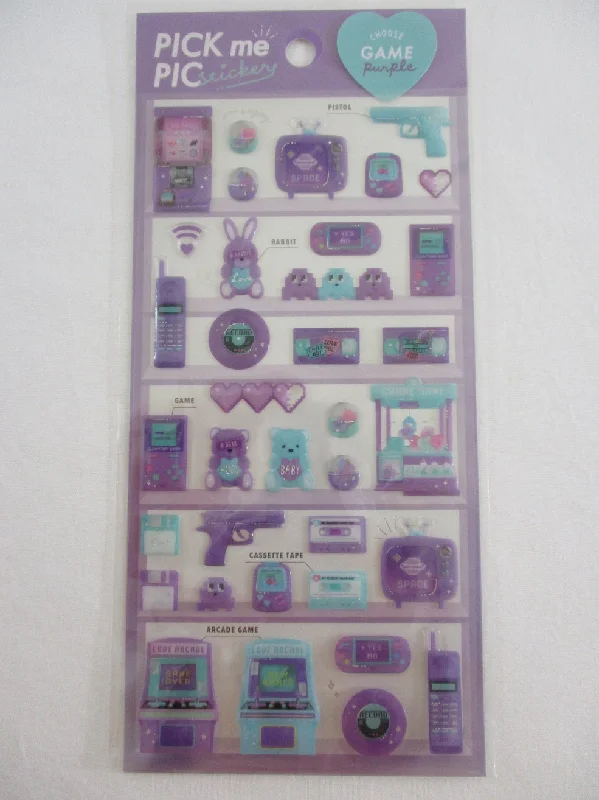 Cute Kawaii Crux Pick Me Sticker Sheet - Purple - Game Record Disk Fun Arcade - for Journal Planner Craft