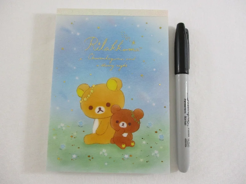 Cute Kawaii San-X Rilakkuma Bear Chairoikoguma Starry Sky Night 4 x 6 Inch Notepad / Memo Pad - Stationery Designer Paper Collection