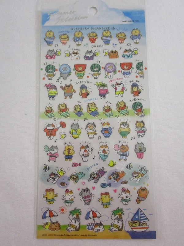 Cute Kawaii MW Summer Selection Series - Cat Play Fun Summer Beach Sticker Sheet - for Journal Planner Craft Organizer Calendar