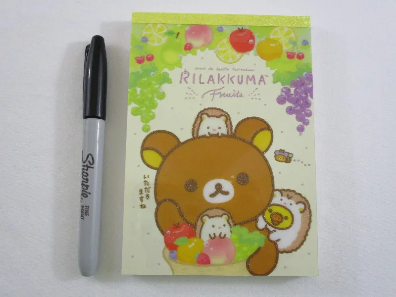 Cute Kawaii San-X Rilakkuma Bear Hedgehog and Fruits 4 x 6 Inch Notepad / Memo Pad - Stationery Designer Paper Collection