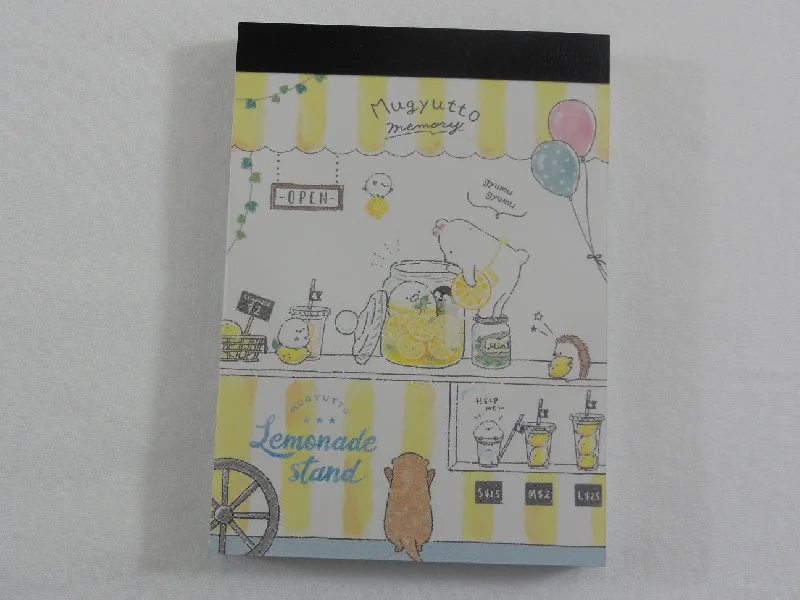 Cute Kawaii Hedgehog Bear Penguin Mugyutto Lemonade Stand Mini Notepad / Memo Pad - A - Stationery Design Writing Collection