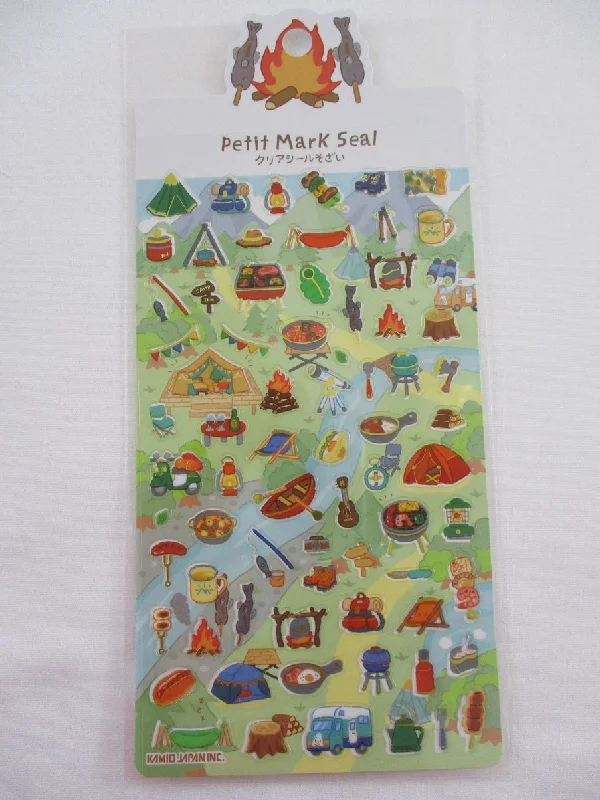 Cute Kawaii Kamio Camping Gear Activity Nature Sticker Sheet - with Gold Accents - for Journal Planner Craft Agenda Organizer Scrapbook