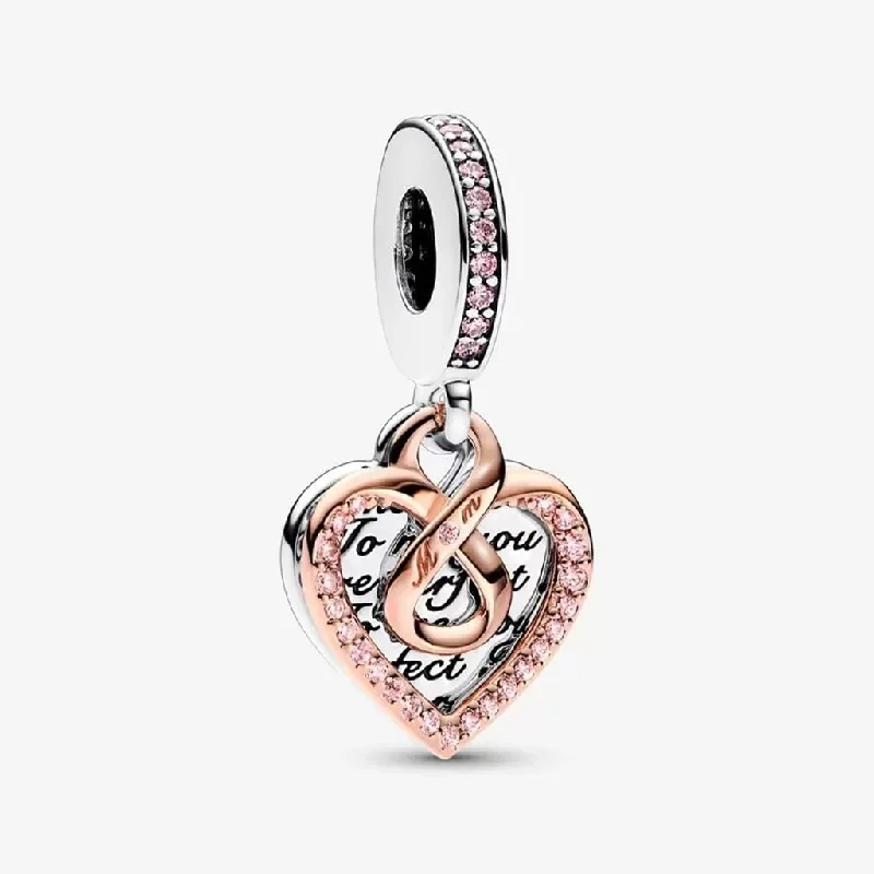 PANDORA : Two-tone Infinity Heart Double Dangle Charm