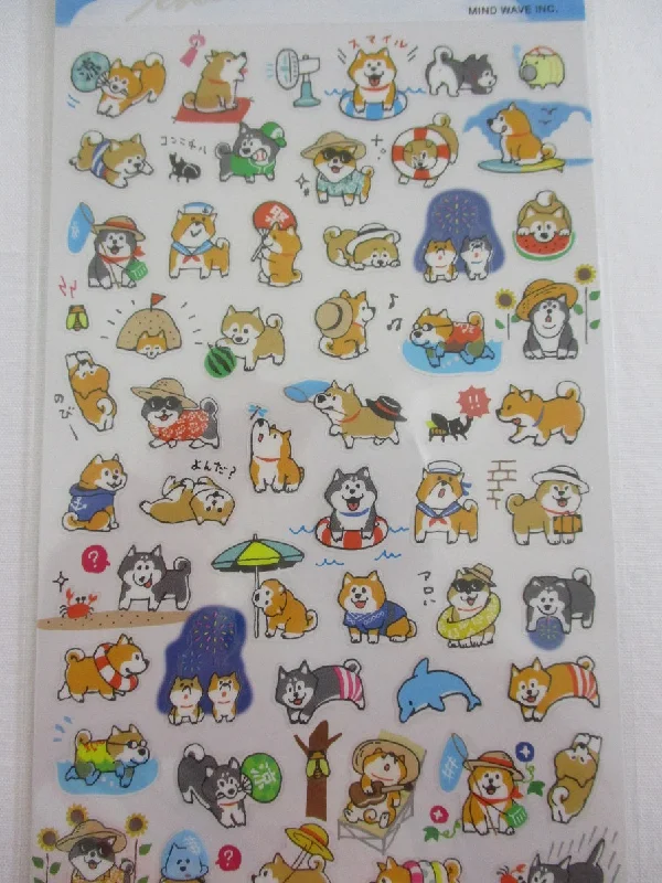 Cute Kawaii MW Summer Selection Series - Dog Puppies Play Fun Summer Beach Sticker Sheet - for Journal Planner Craft Organizer Calendar