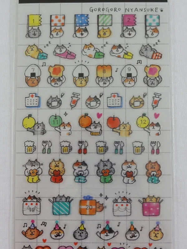 Cute Kawaii Mind Wave Cat Schedule Sticker Sheet - for Journal Planner Craft Organizer