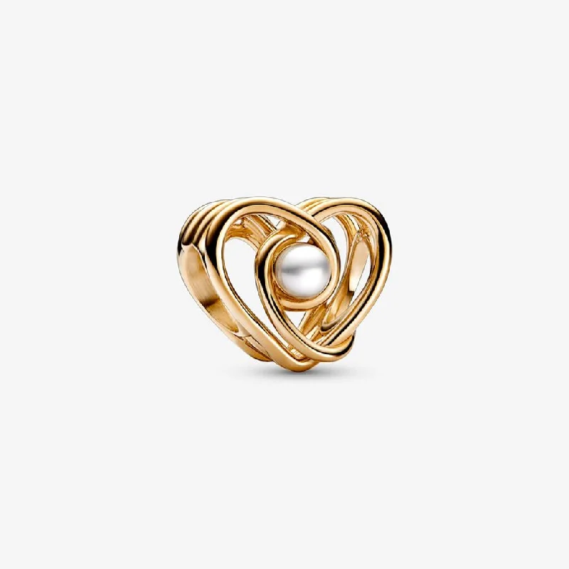 PANDORA : Openwork Swirling Heart & Treated Freshwater Cultured Pearl Charm