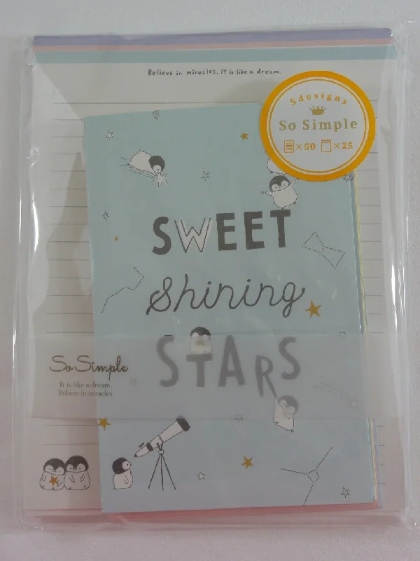 Cute Kawaii Crux Penguin Shining Stars Letter Set Pack - Stationery Writing Paper Penpal