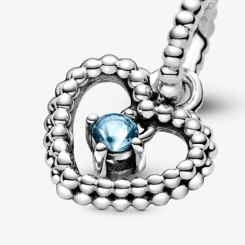 PANDORA : Aqua Blue Beaded Heart Dangle Charm