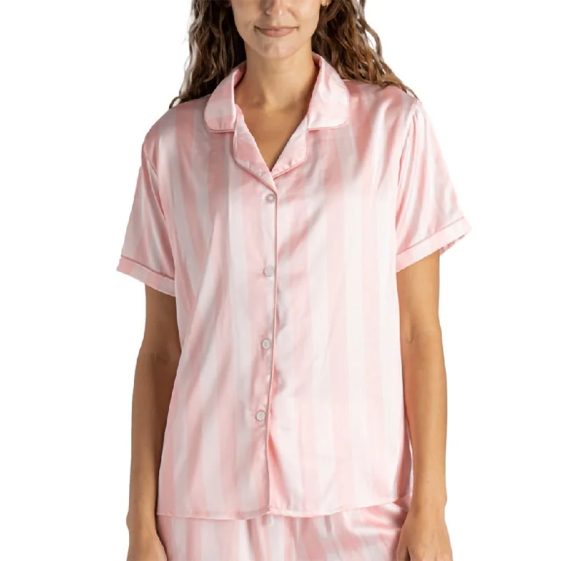 Merchandising : Hello Mello Slumber Party Beauty Sleep Satin Pajama Top in Pink