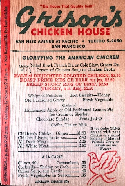 Grison's Chicken House Menu