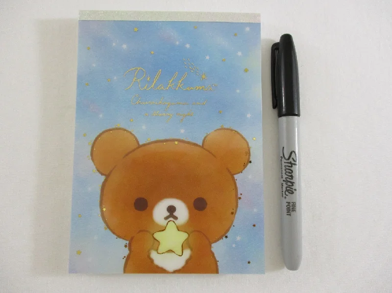 Cute Kawaii San-X Rilakkuma Bear Chairoikoguma Starry Sky Night 4 x 6 Inch Notepad / Memo Pad - Stationery Designer Paper Collection