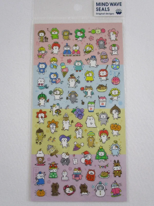 Cute Kawaii Mind Wave Healthy Cat Fruit Vegetables Activities Sticker Sheet - for Journal Planner Craft