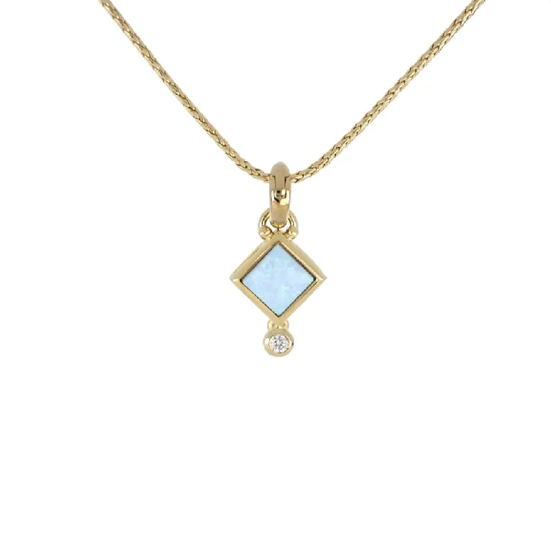 John Medeiros : Opalas Do Mar Blue Opal Diamond Pendant With CZ Gold 16-18” Chain