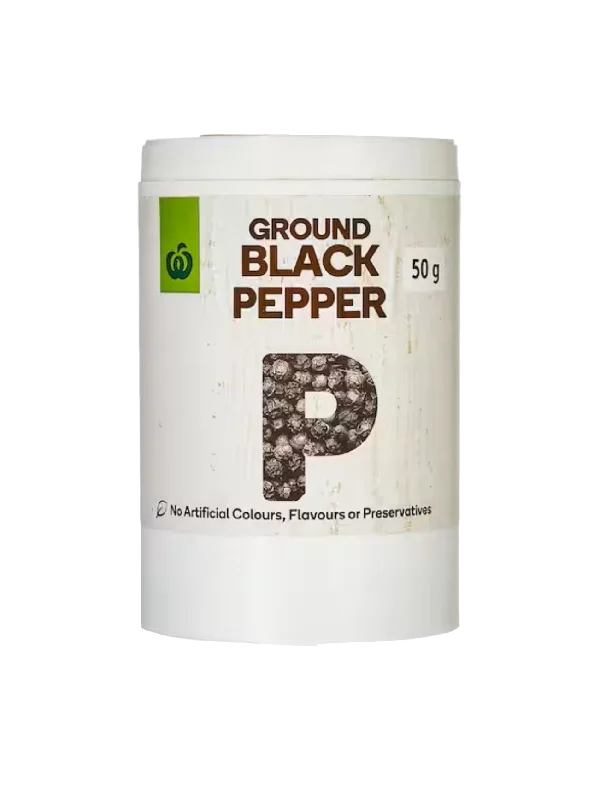 WOOLWORTHS BLACK PEPPER GROUND 50G