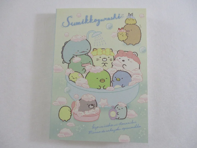 Cute Kawaii San-X Sumikko Gurashi Bath Shower theme 4 x 6 Inch Notepad / Memo Pad - Stationery Designer Paper Collection