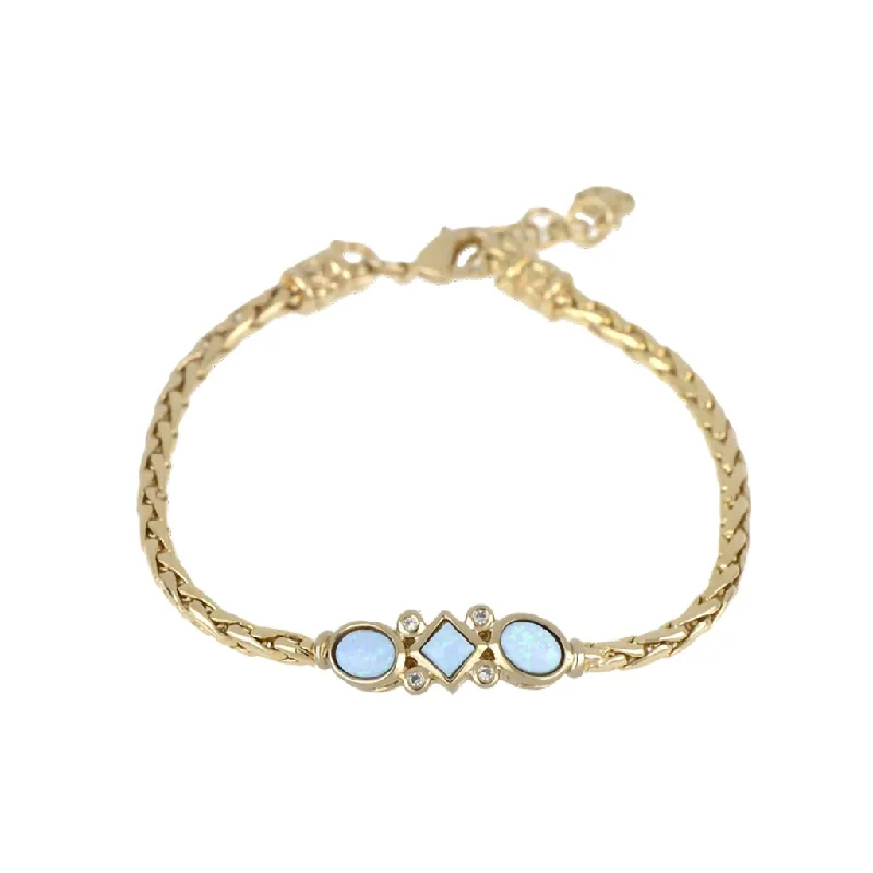 John Medeiros : Opalas Do Mar Single Strand 3 Blue Opals CZ Bracelet Gold 7”