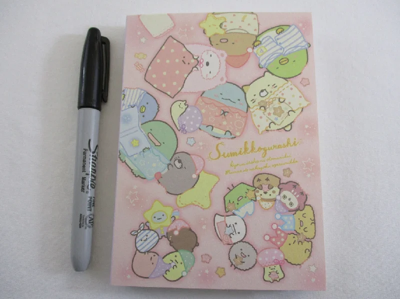 Cute Kawaii San-X Sumikko Gurashi Night Sleep Pajama Party theme 4 x 6 Inch Notepad / Memo Pad - Stationery Designer Paper Collection