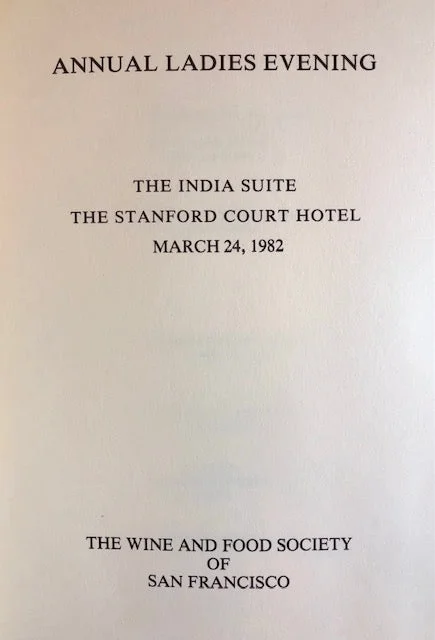 The Stanford Court Hotel. Annual Ladies Evening: The India Suite Menu